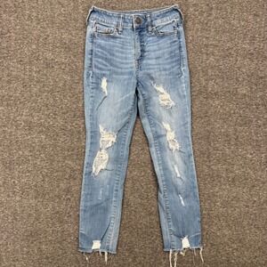 Sol High Rise Crop Distressed Skinny Jeans Light Wash Raw Hem Womens Size 0 24W